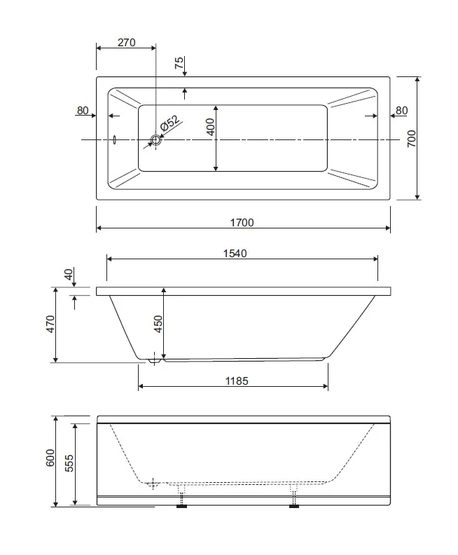 Приобрести cezares акриловая ванна plane solo 170х70 см, белая plane solo-170-70-44-w37