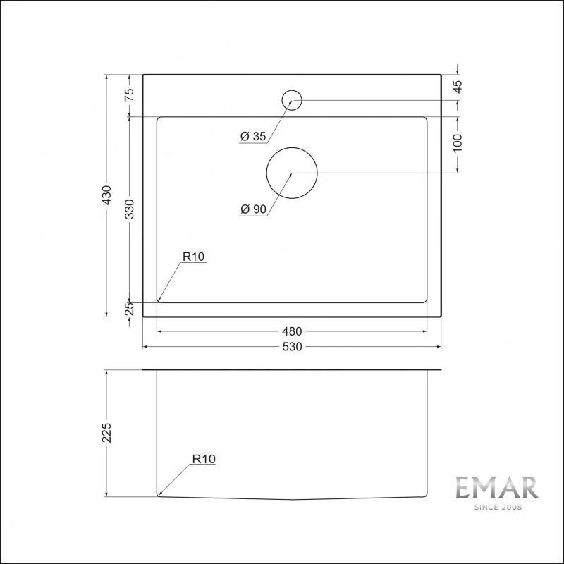 Приобрести emar кухонная мойка 53х43 см, сатин emb-115 pvd nano satine