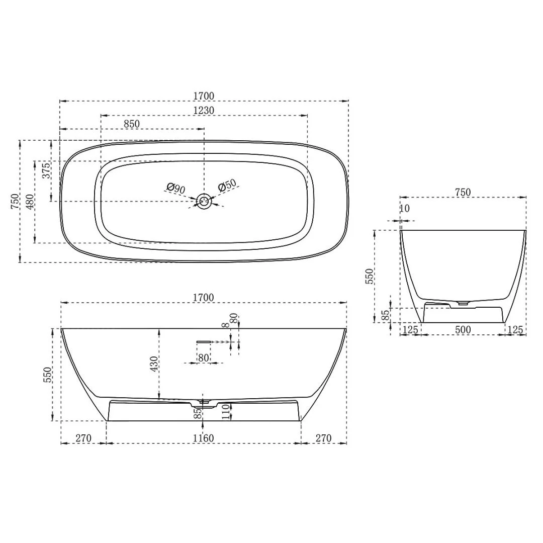 Приобрести vincea отдельностоящая ванна solid surface 170х72 см, белая матовая vbt-6s02mw