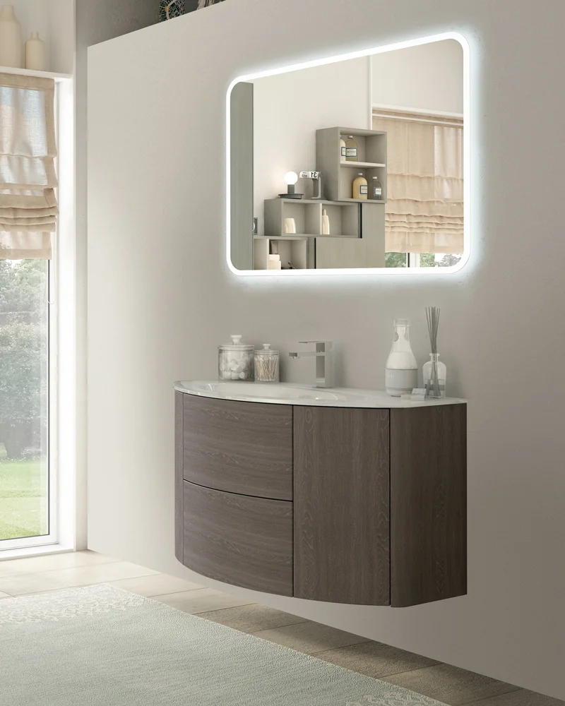 Приобрести cezares тумба подвесная с раковиной eden 91 см rovere scuro soft, стекло, коричневая 55070