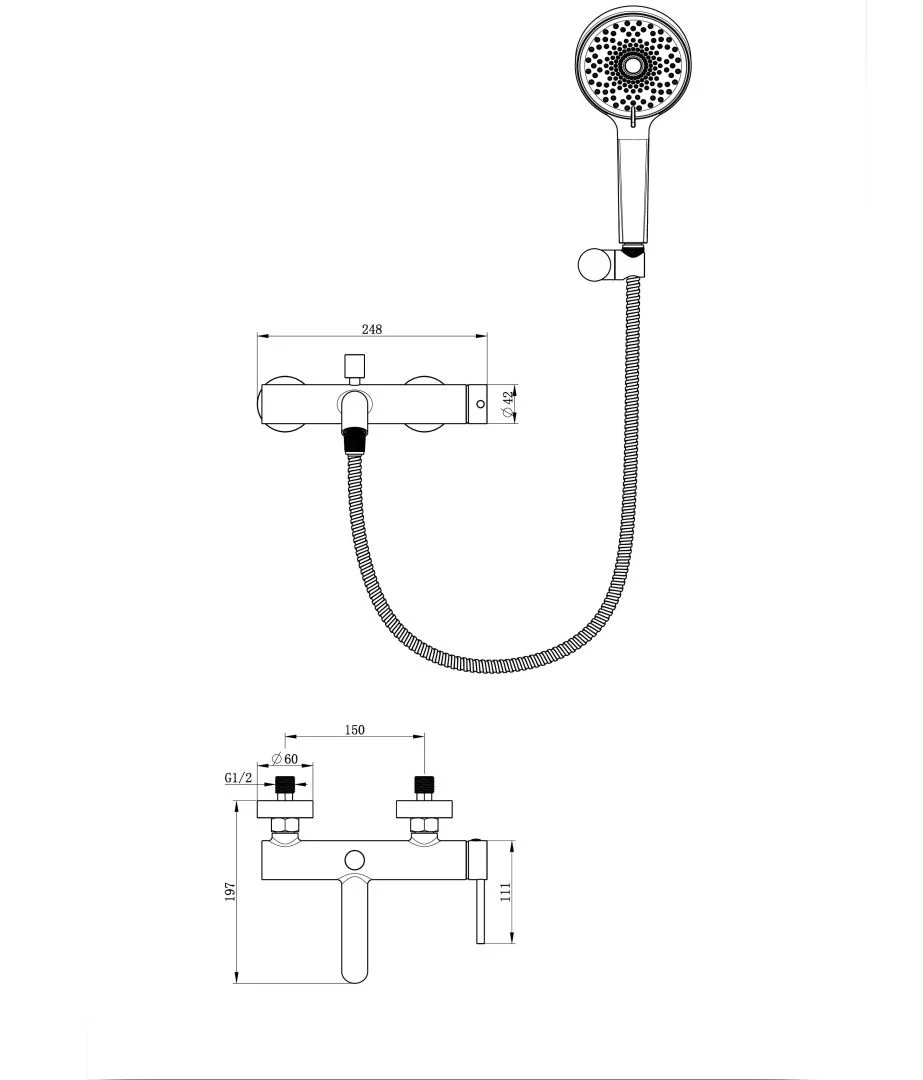 Приобрести смеситель для ванны с душем wonzon & woghand stick, черный матовый (ww-88639017-mb)
