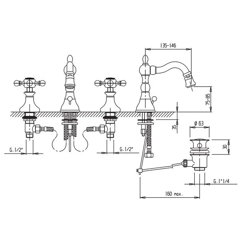 Приобрести cezares смеситель для биде atlantis nostalgia с донным клапаном, бронза atlantis-nostalgia-bbs2-02