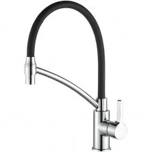 HAIBA Смеситель для кухни 406 мм, гибкий излив, черный\хром HB-73643-7