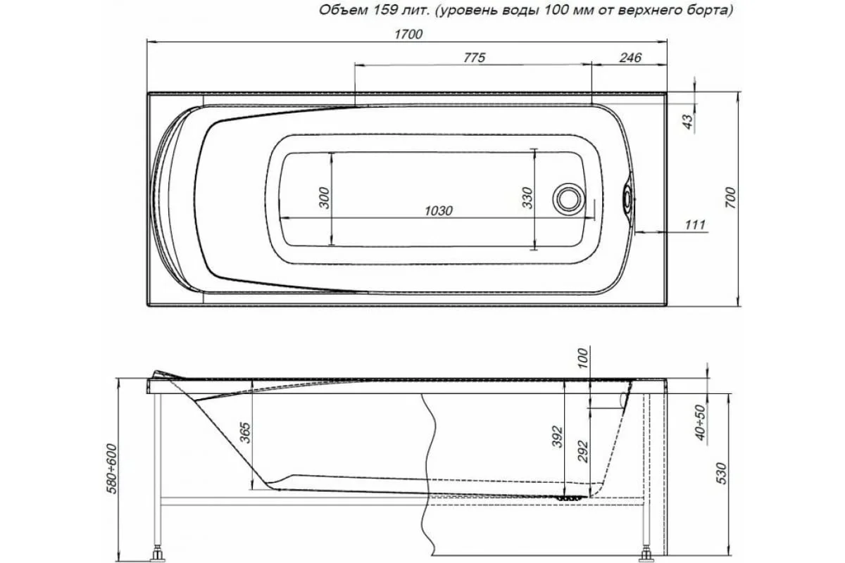 Приобрести aquanet акриловая ванна roma 170x70 см, белая