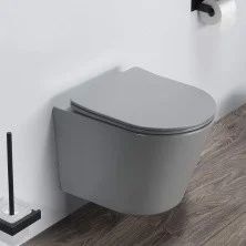 Comforty Подвесной унитаз 105MH безободковый, сиденье дюропласт softclose тонкое, быстросъёмное (светло серый матовый)