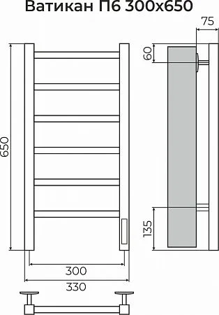 Приобрести terminus полотенцесушитель ватикан п6 30х65 см, электрический, хром