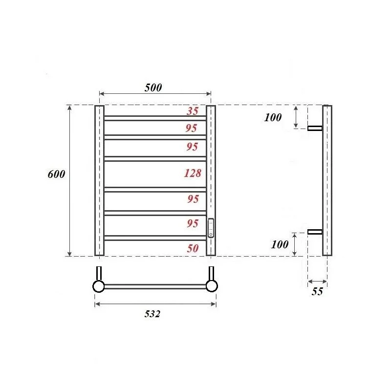 Приобрести point полотенцесушитель электрический аврора pn10856gr п6 500x600 диммер справа, графит pn10856gr