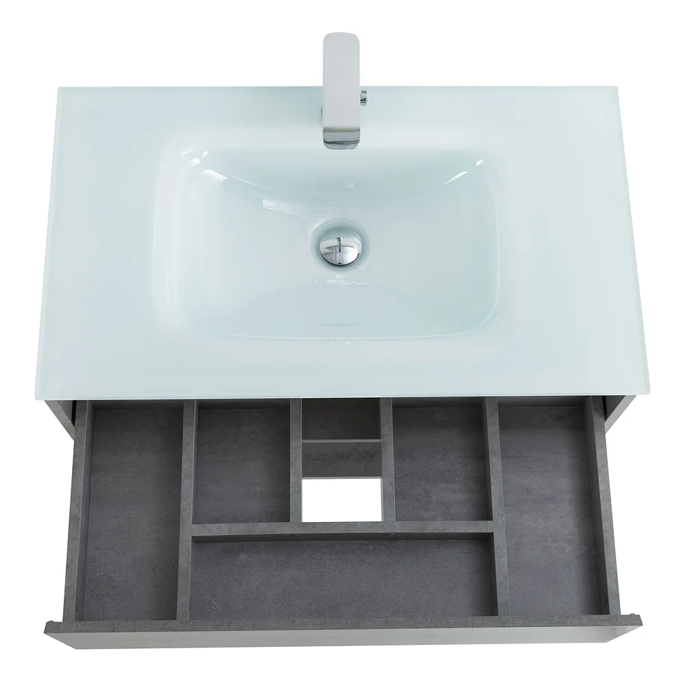 Приобрести belbagno тумба c раковиной kraft 80 см, с одним ящиком и полкой, подвесная cemento grigio, стеклянная раковина