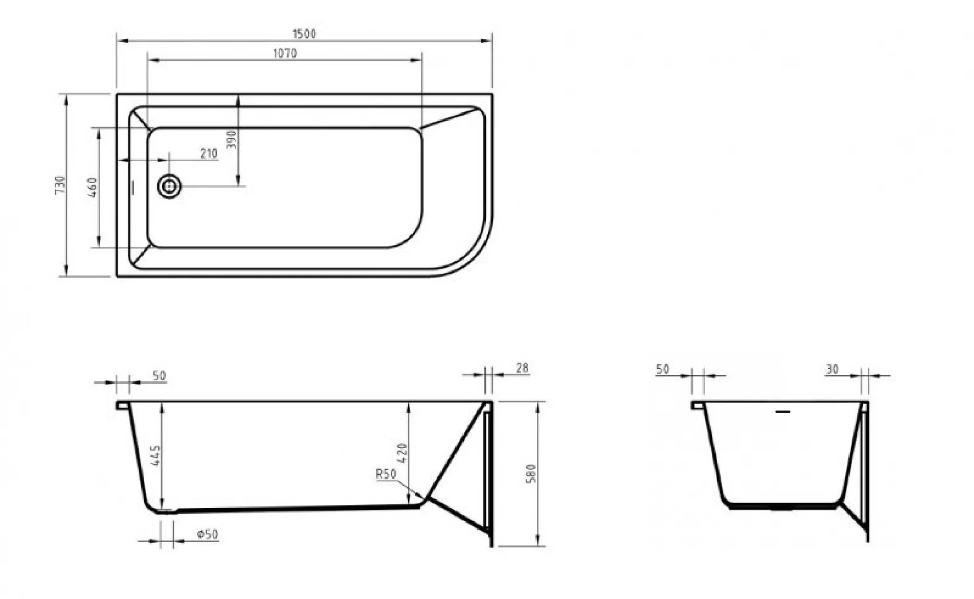 Приобрести belbagno акриловая ванна 150х73 см, угловая, белая bb712-1500-730-l