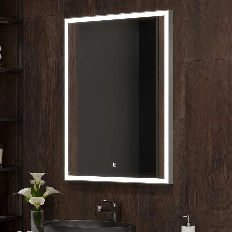 Приобрести continent зеркало с подсветкой frame 70х90 см, сенсорный включатель, серое
