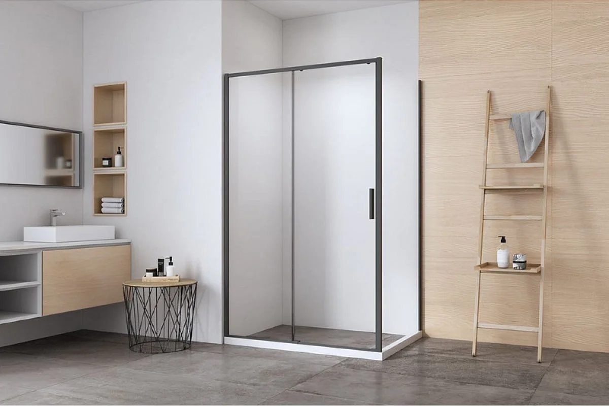 Приобрести aquanet душевая перегородка pleasure evo 900 ae65-f90-bt профиль черный, прозрачное стекло