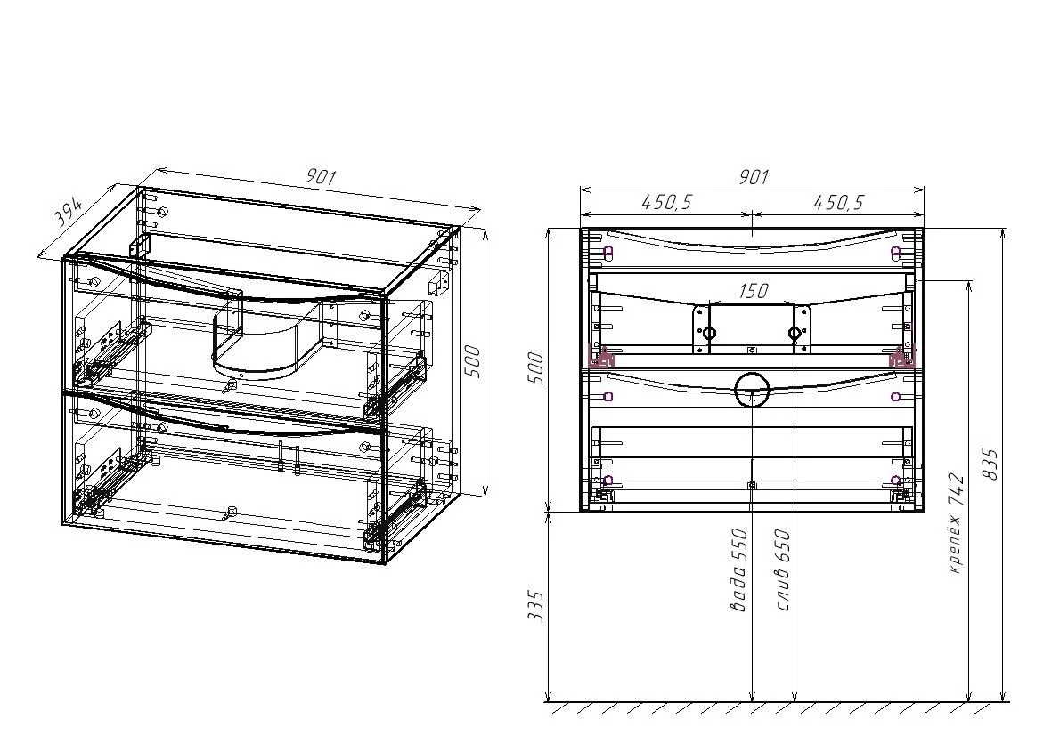 Приобрести vincea тумба подвесная mia slim 90 см, темное дерево vmc-2mc900s1rw;vbs-13990s1