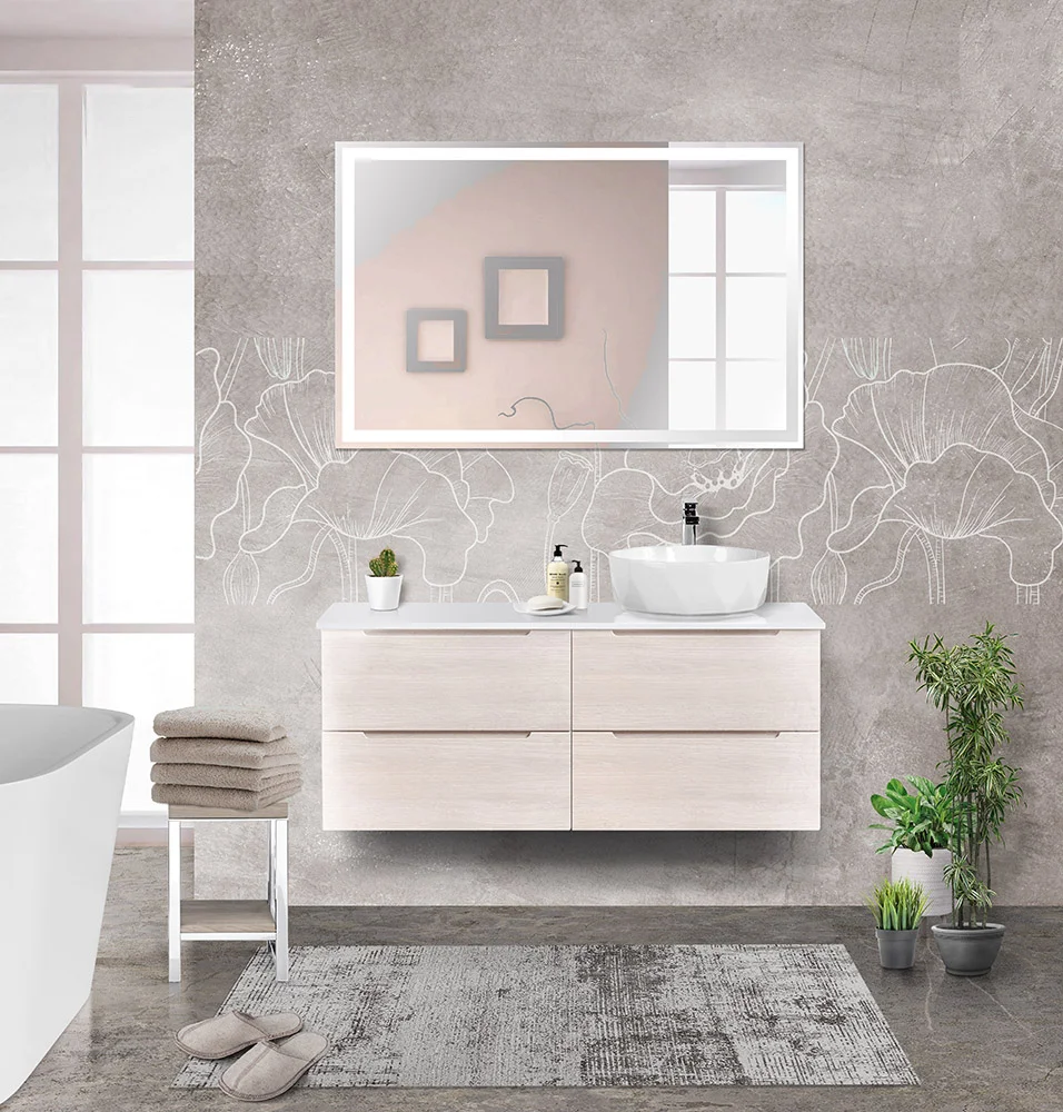 Приобрести belbagno тумба со столешницей etna 120 см, подвесная rovere bianco, раковина справа