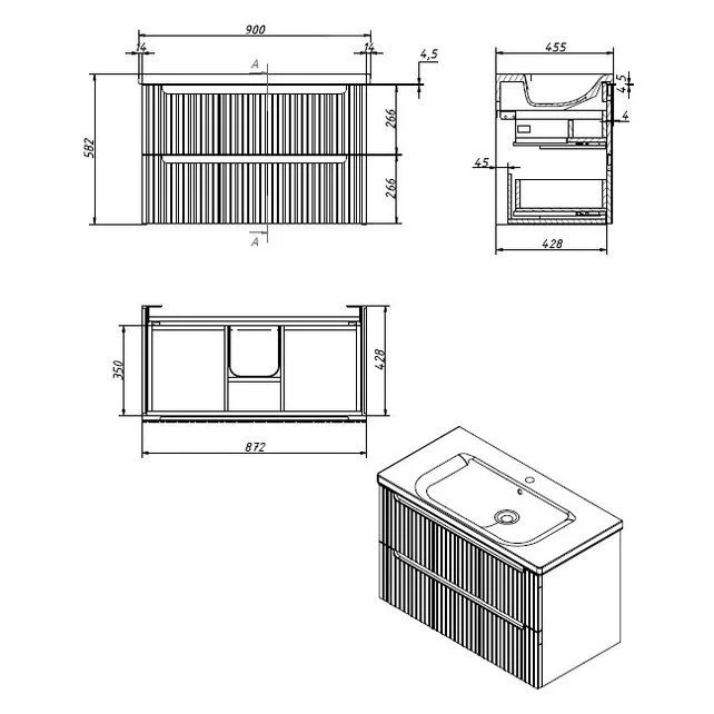 Приобрести caprigo тумба с раковиной termin-albero stripe 90 см, дюна, шпон