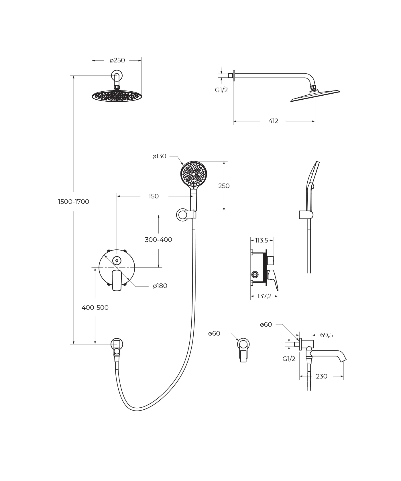 Приобрести belbagno душевой комплект marino, встраиваемый, хром marino-vdset-crm