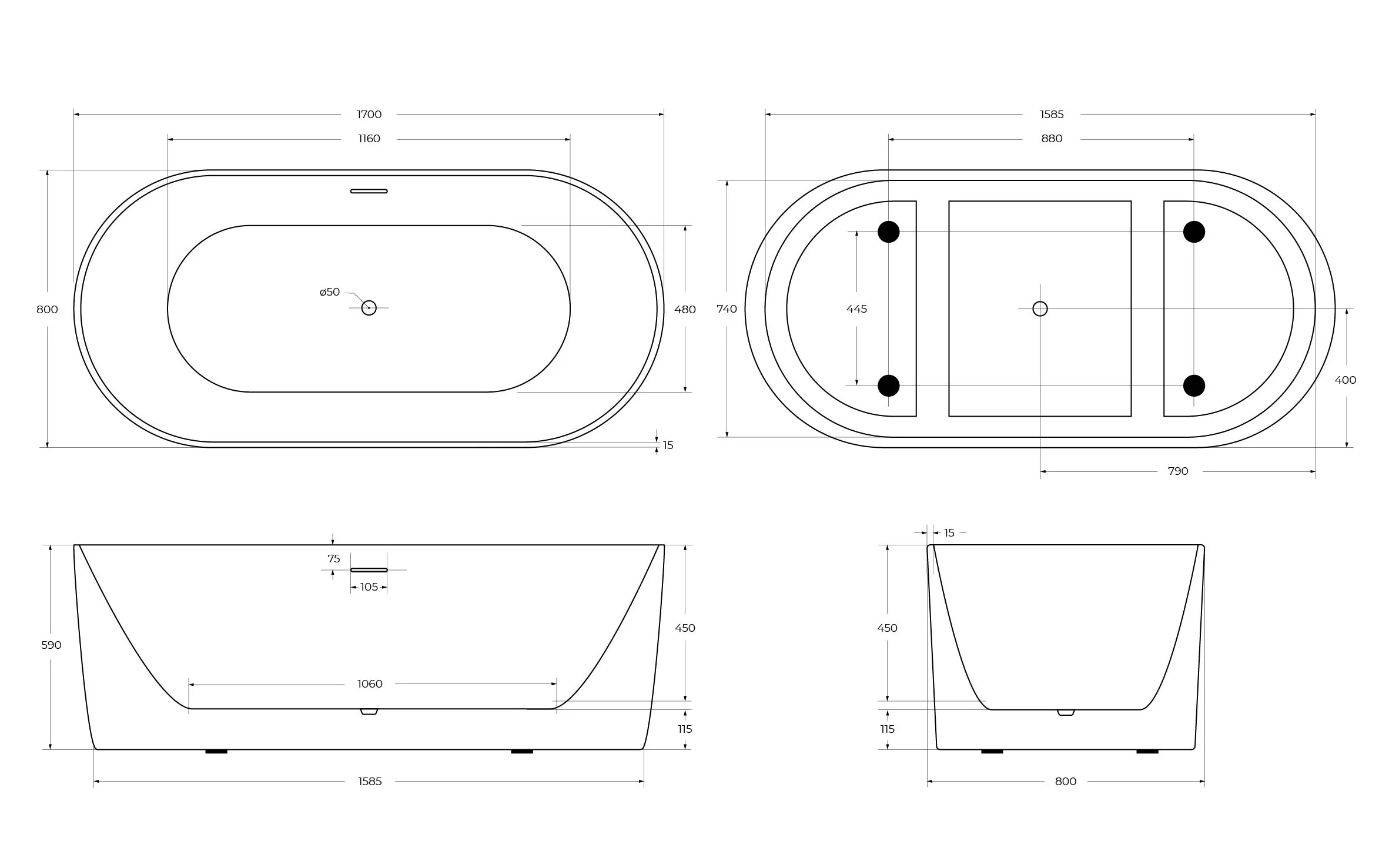 Приобрести belbagno акриловая ванна 170х80 см, отдельно стоящая, белая bb411-1700-800-matt