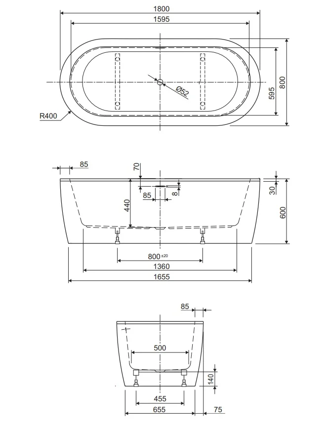 Приобрести cezares акриловая ванна slim central 180х80 см, белая slim central-180-80-60-w37-set