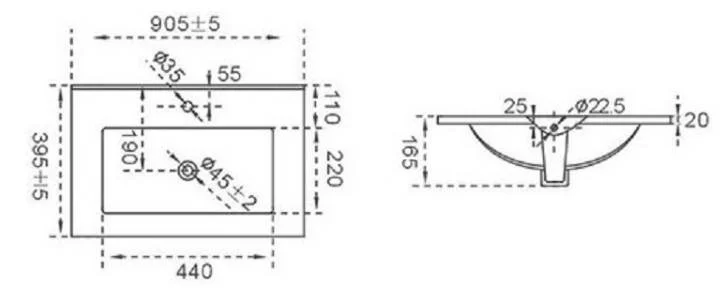 Приобрести раковина-столешница ceramalux 90 см yj-803-90