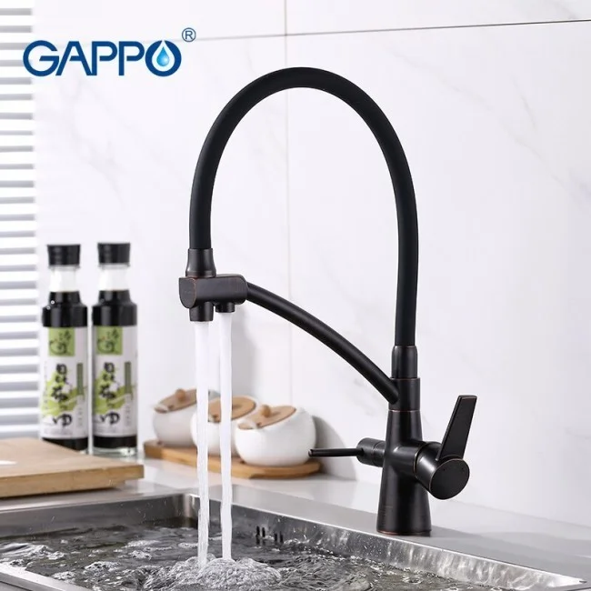 Приобрести gappo смеситель для кухни g4398-16 с фильтром и гибким изливом, черный 30641