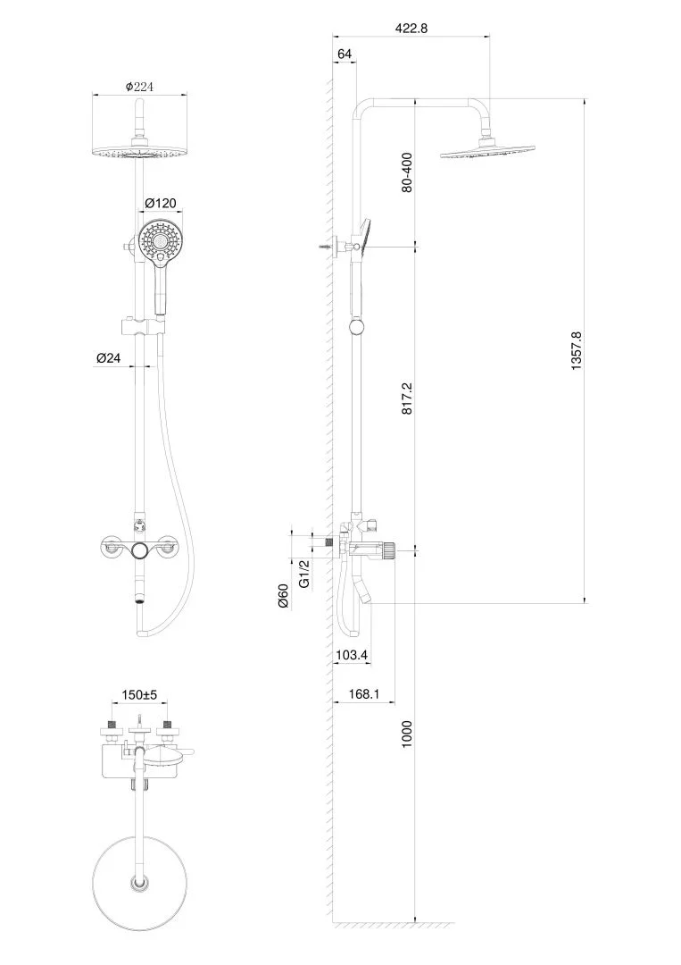 Приобрести душевая система wonzon & woghand click, темный графит (ww-n3s962-bgg)