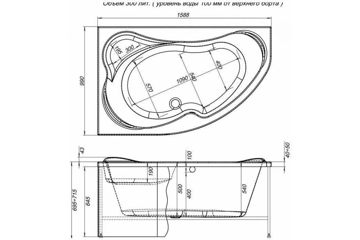 Приобрести aquanet акриловая ванна capri 160x100 см, белая, левая
