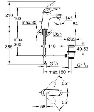 Приобрести смеситель для раковины grohe eurostyle с донным клапаном, хром 23564003
