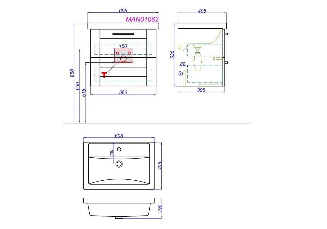 Приобрести тумба подвесная с раковиной aqwella манчестер 60 см man01062