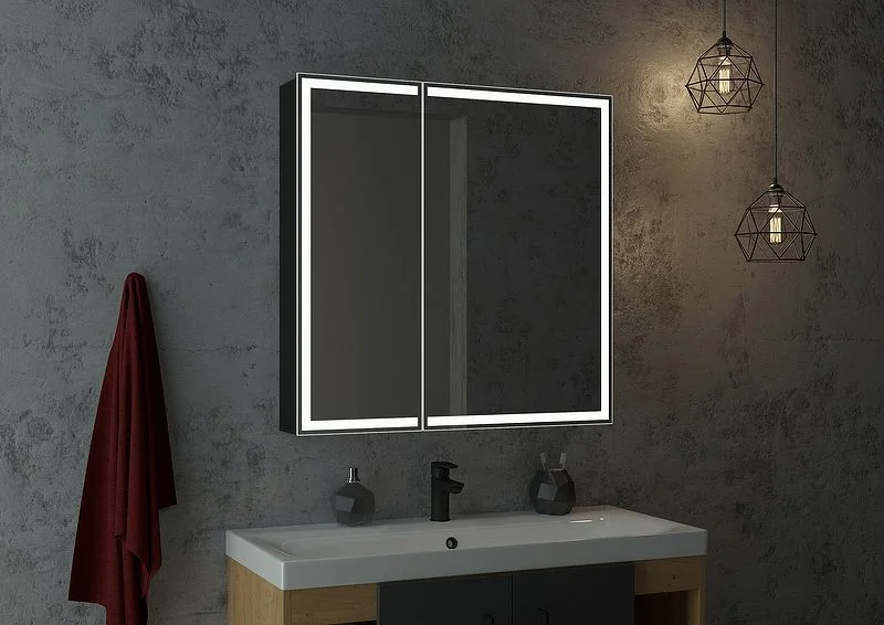 Приобрести continent зеркало шкаф с подсветкой mirror box black 80х80 см, сенсорный включатель, черное