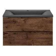 Vincea Тумба подвесная Mia 80 см, темное дерево с раковиной антрацит матовый VMC-2MA800RW;VCB-3M800G