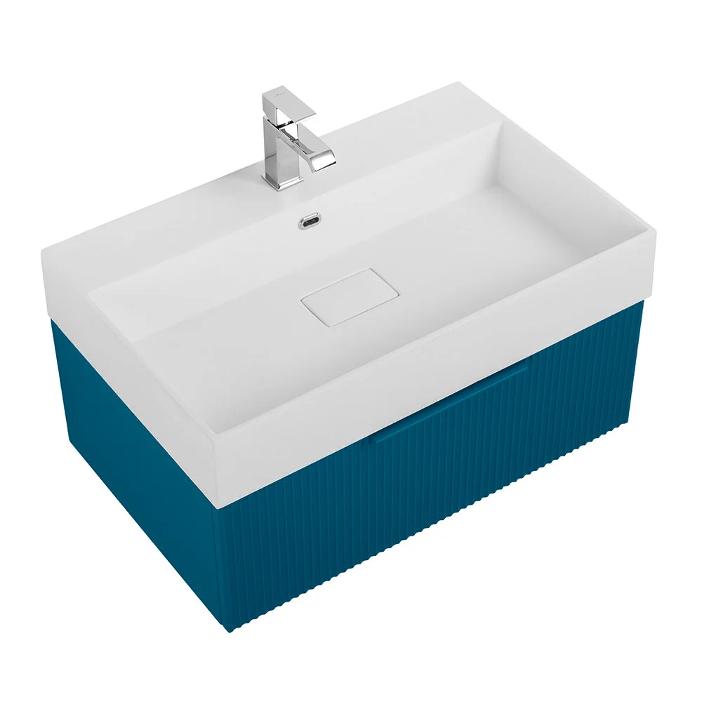 Приобрести cezares тумба подвесная с раковиной premium 70 см plisse blu petrolio, голубая 55418