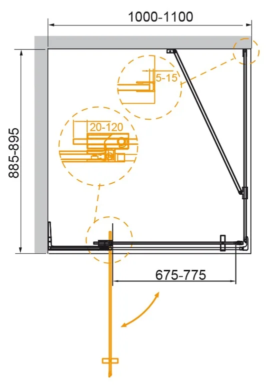 Приобрести cezares душевое ограждение slider 100х90 см, бронза\хром slider-ah-1-90-100/110-br-cr
