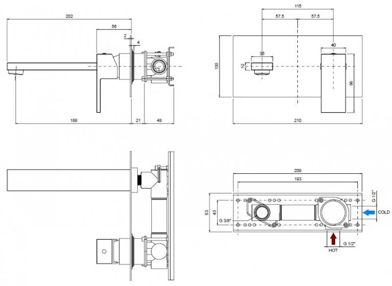 Приобрести cezares смеситель для раковины unika, скрытый монтаж, бронза unika-bli1-02