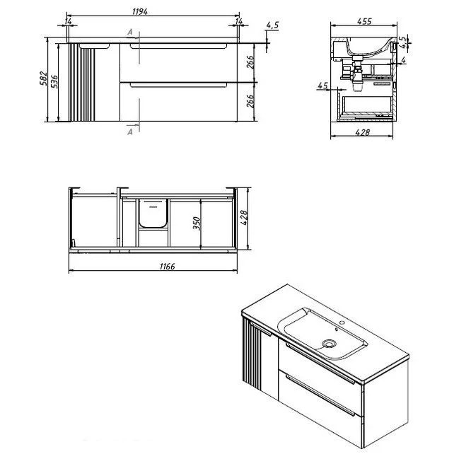 Приобрести caprigo тумба с раковиной termin-albero meta 120 см, левая, палисандр, шпон