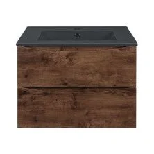 Vincea Тумба подвесная Mia 60 см, темное дерево с черный матовой раковиной VMC-2MC600RW;VBS-13960MB