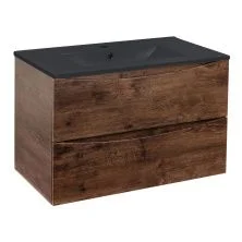 Vincea Тумба подвесная Mia 75 см, темное дерево с черной матовой раковиной VMC-2MC750RW;VBS-13975MB