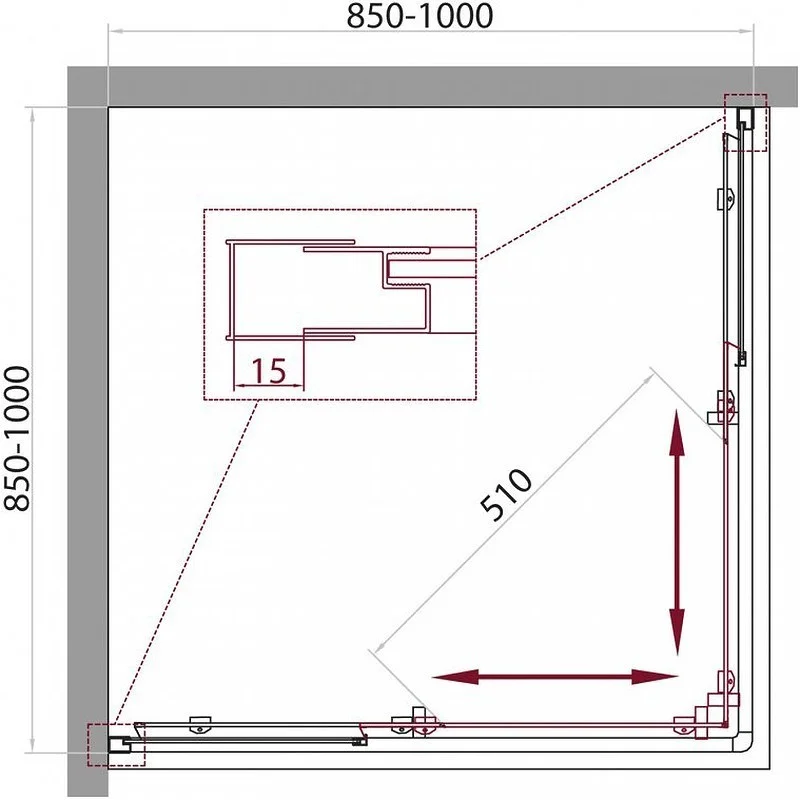 Приобрести ограждение душевое belbagno unique-a-2 850-1000х850-1000 хром/рифленое