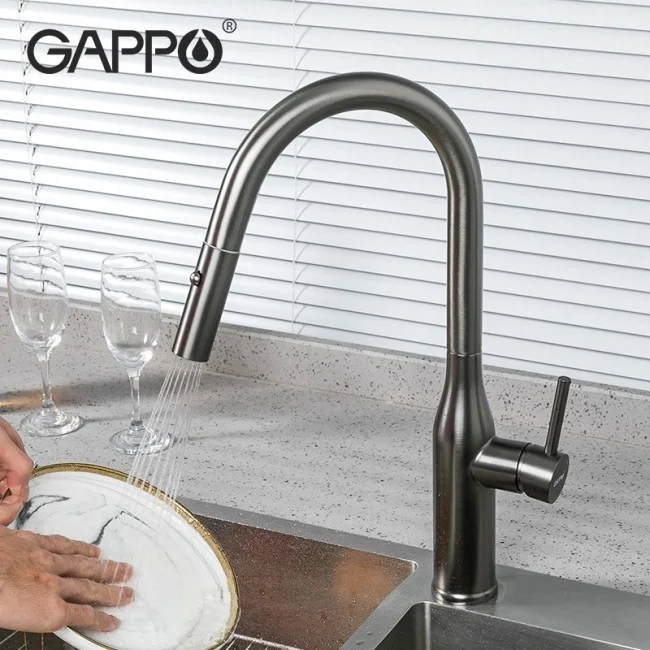 Приобрести gappo смеситель для кухни g4398-41 с высоким изливом, графит 30083