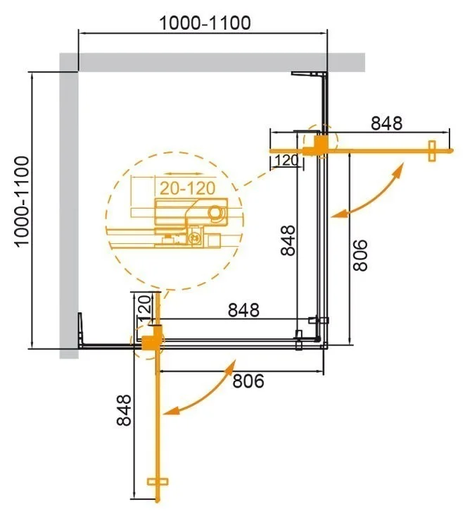 Приобрести cezares душевое ограждение slider 100х110см slider-a-2-100/110-br-nero
