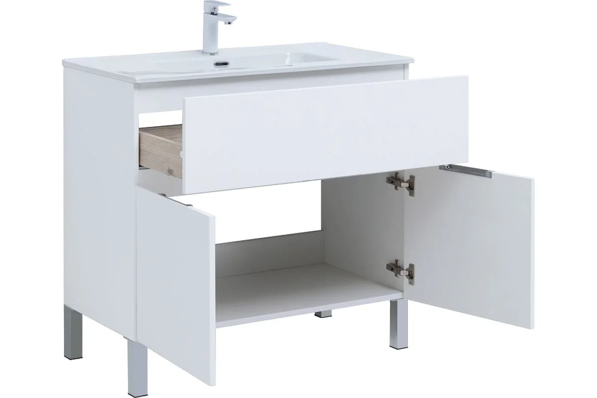 Приобрести aquanet тумба с раковиной алвита new 90 см, 1 ящик, 2 дверцы, белая матовая