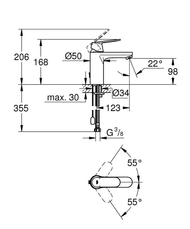 Приобрести смеситель для раковины grohe eurosmart cosmopolitan с цепочкой, хром 23326000