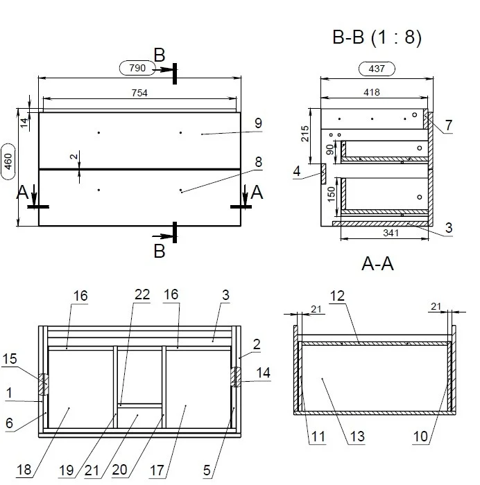 Приобрести тумба cersanit lara 80 см. подвесная с раковиной, 2 ящика, орех.