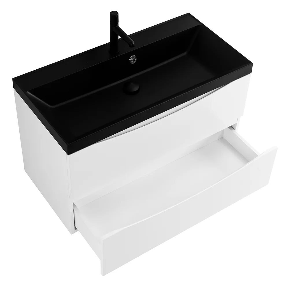 Приобрести belbagno тумба с раковиной marino 90 см, подвесная bianco opaco, чёрная раковина
