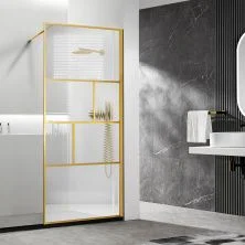 Vincea Душевая перегородка Walk-In 120 см, рифленое\прозрачное, брашированное золото VSW-1HC120CFBG