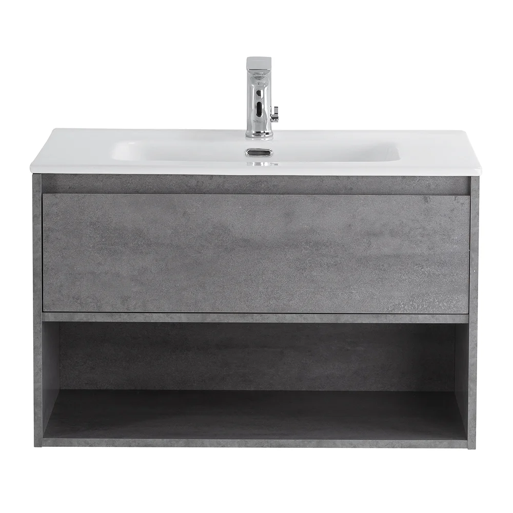 Приобрести belbagno тумба c раковиной kraft 80 см, с одним ящиком и полкой, подвесная cemento grigio, белая раковина