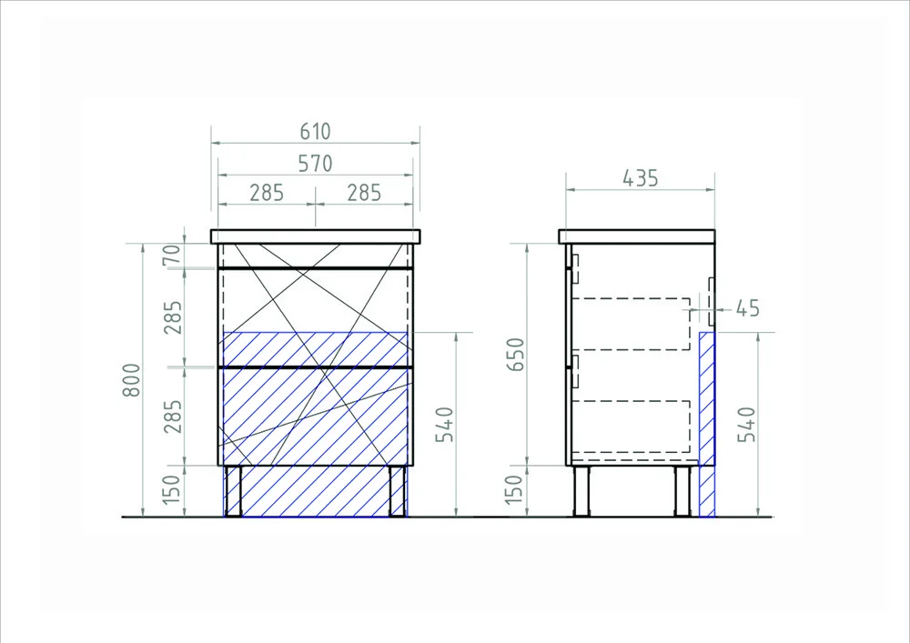 Приобрести vigo тумба с раковиной geometry 60см, 2 ящика, напольная, бетон tn.geo.fos.60.2y бетон