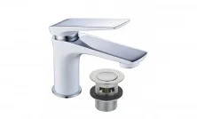 LEMARK Смеситель для раковины Allegro с донным клапаном, белый\хром LM5906CW