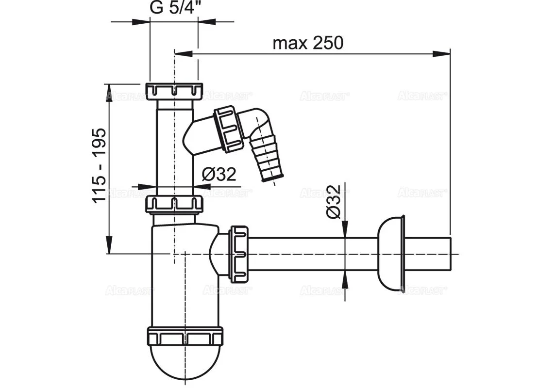 Приобрести сифон для умывальника alcaplast a430p dn32