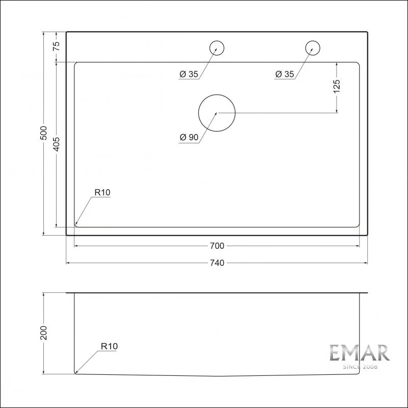 Приобрести emar кухонная мойка 74х50 см, сатин emb-125a pvd nano satine