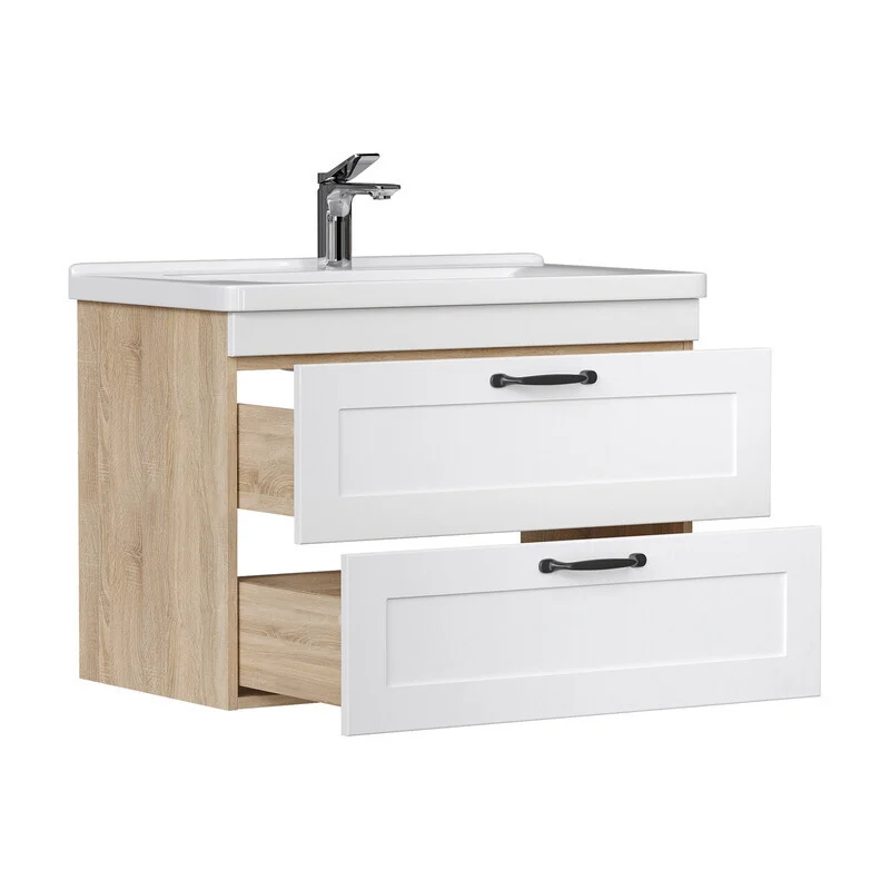 Приобрести equil тумба подвесная с раковиной lago 80 см, белая\светлое дерево tplago80.2y-04