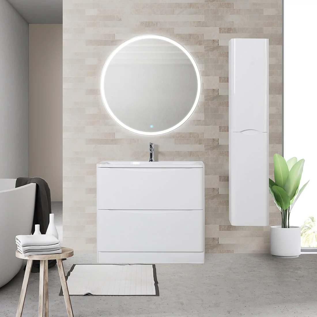 Приобрести belbagno тумба с раковиной acqua 80 см, напольная bianco lucido, белая раковина